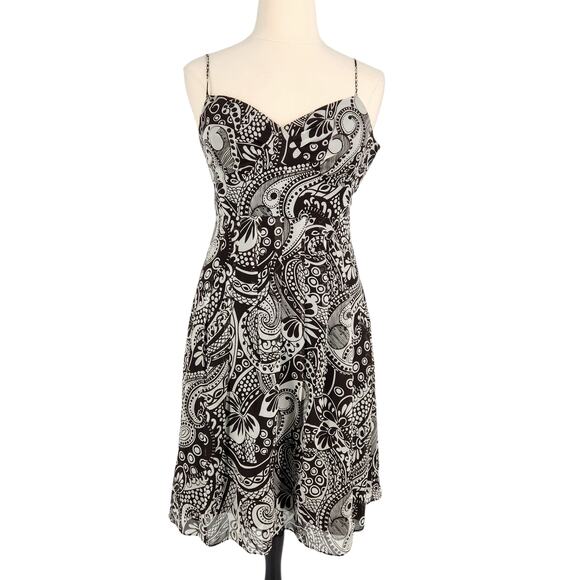 Ann Taylor Silk Slip Sundress Abstract Floral Graphic Print Brown White - Picture 1 of 6